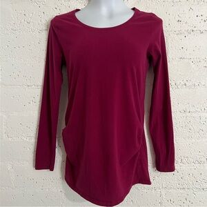 Bumpstart Maternity Top S Red Long Sleeve Ruched Sides Cotton Stretch BS13